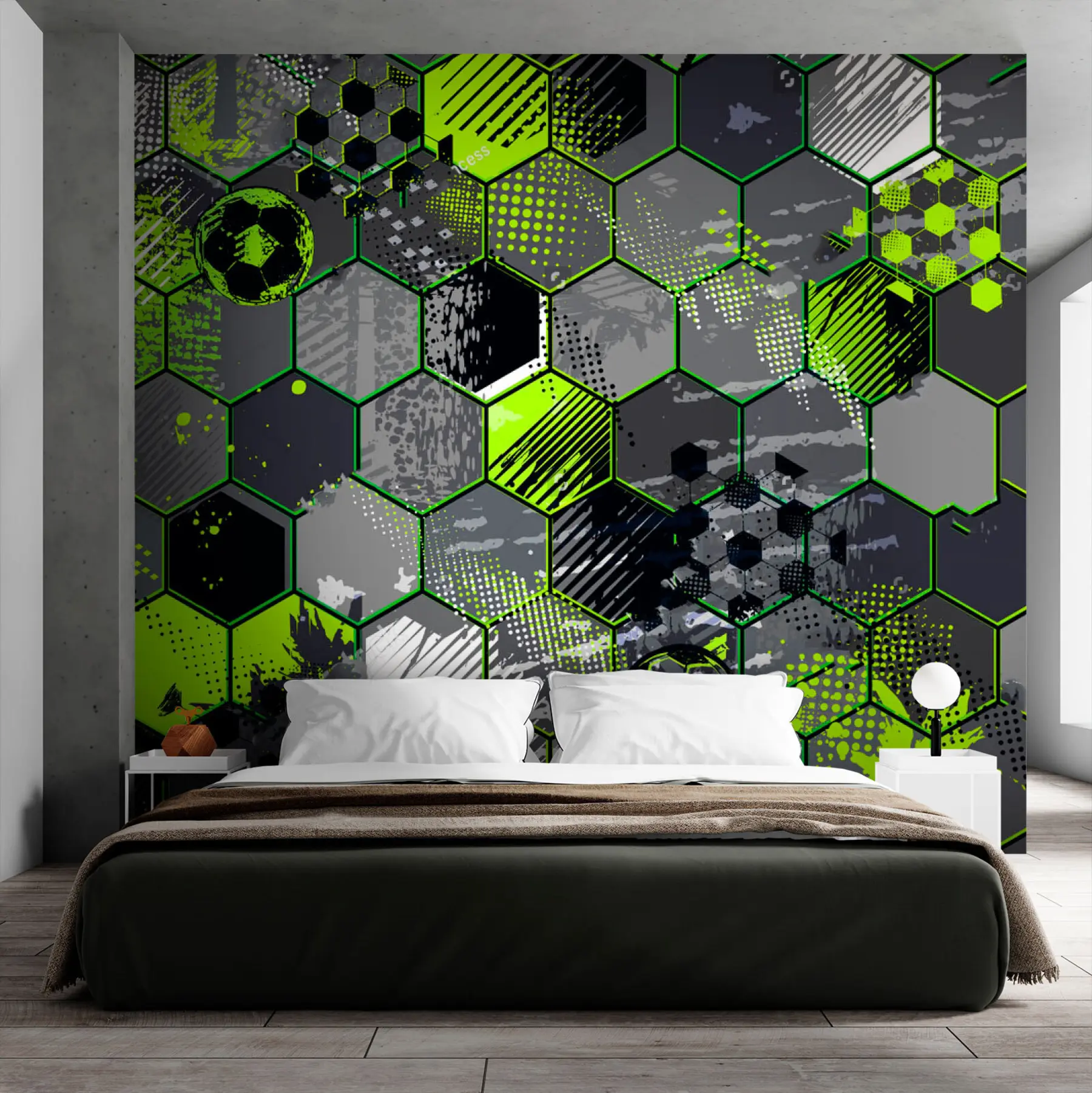 wall murals Football abstraction, light green honeycombs u72779