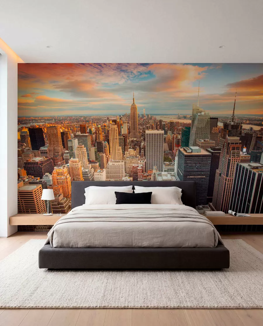 wall murals Air view to the sunset of New York u80529