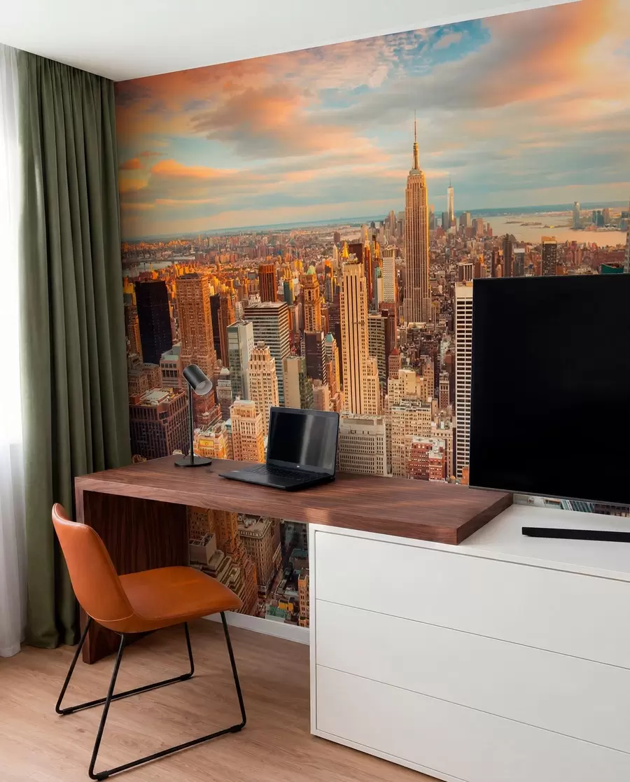 wall murals Air view to the sunset of New York u80529
