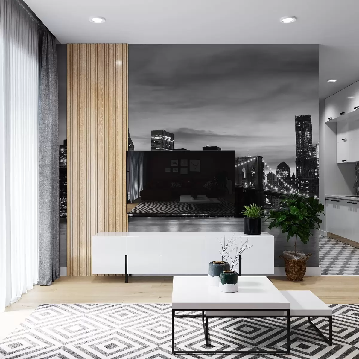 wall murals City skyline at twilight in monochrome u55510