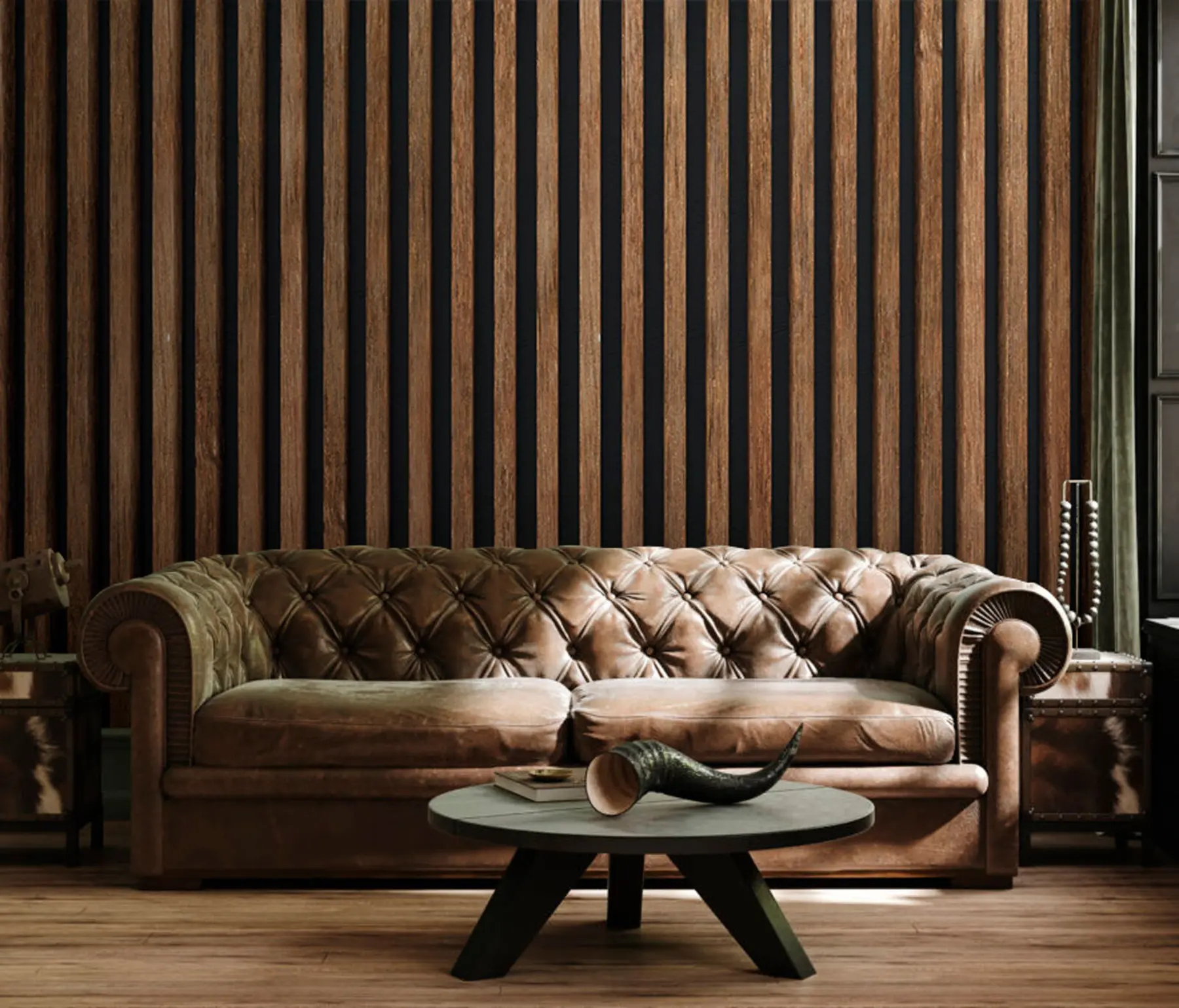 wall murals Wooden beams on a dark background u73670