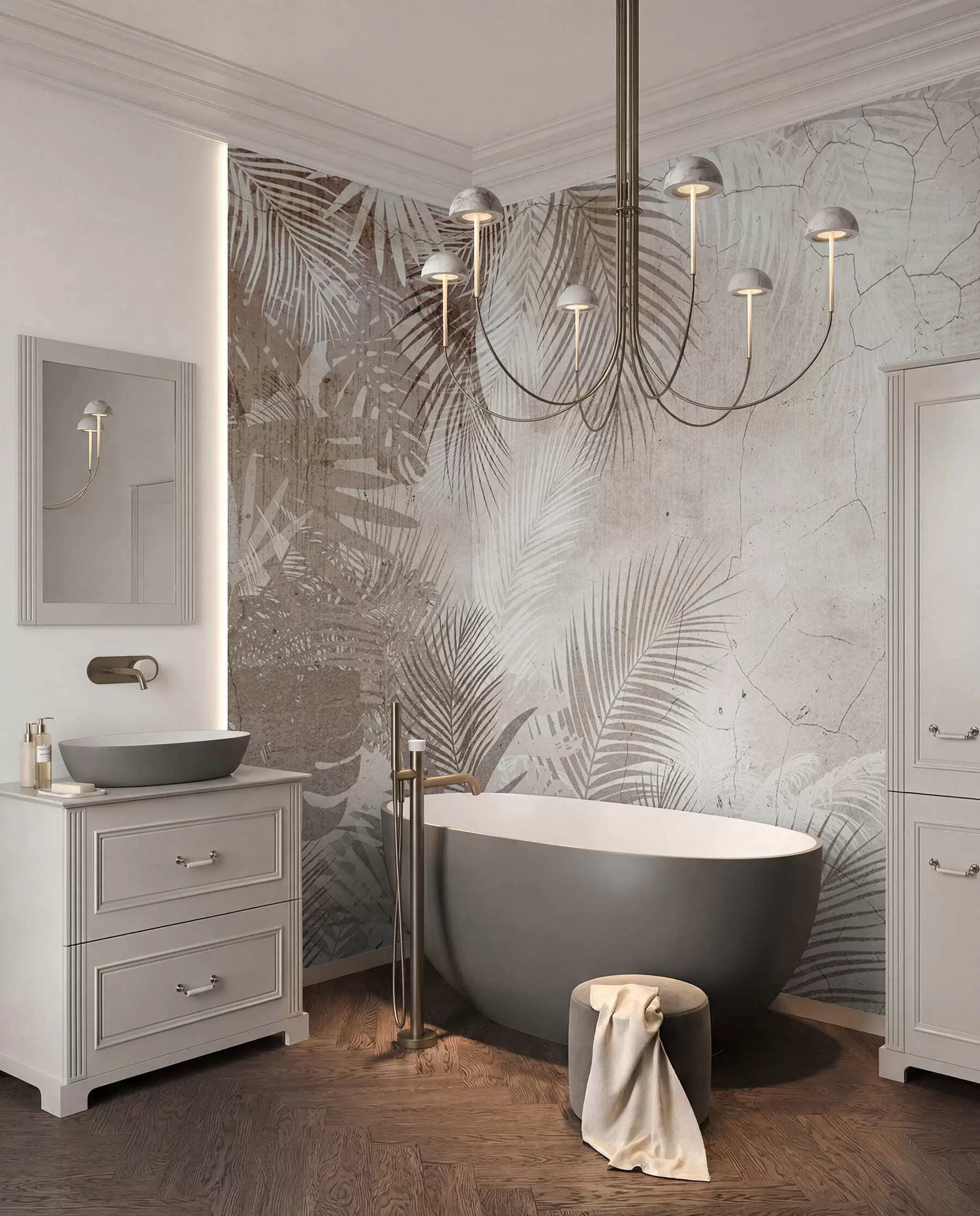 wall murals Glamorous 3D leaves in style grunge u73583