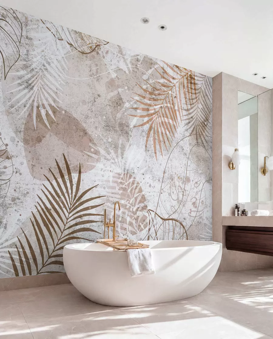 wall murals Glamorous 3D leaves in style grunge u73584