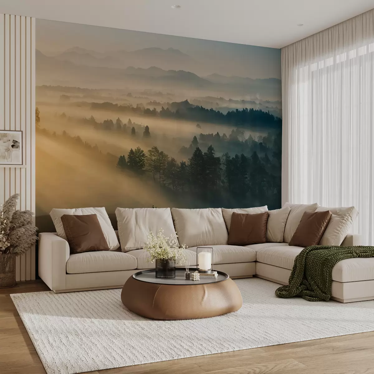 wall murals Rays of the sun and foggy forest u73864