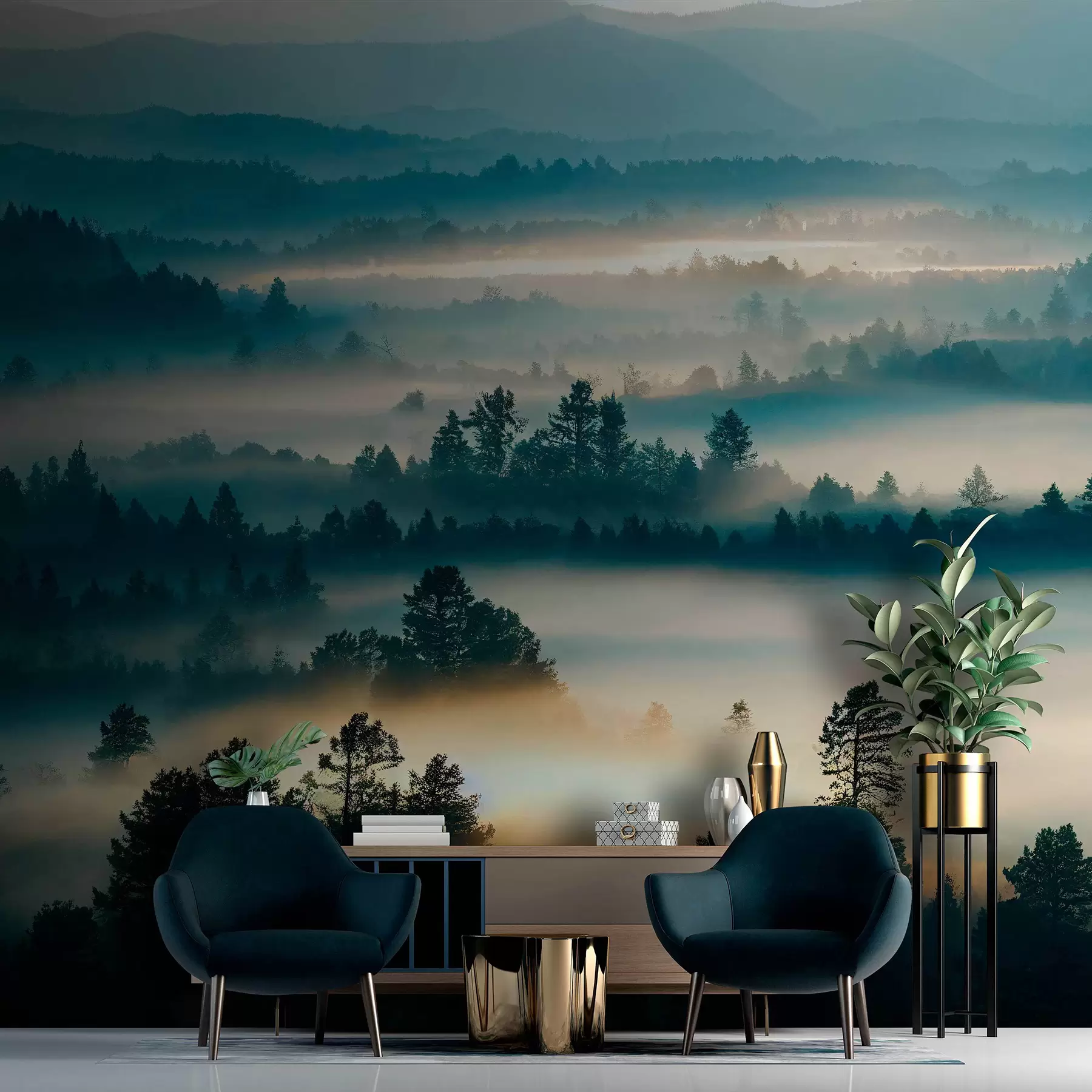 wall murals Walls of mist in the forest u73865