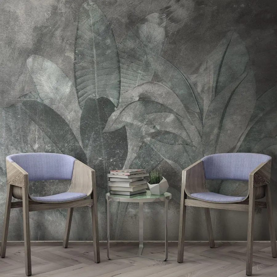 wall murals Banana leaves on a stone background u73884