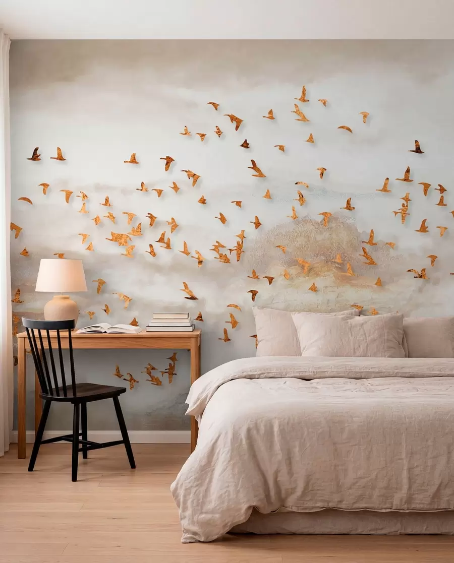 wall murals Flock of birds in the mountains u93537