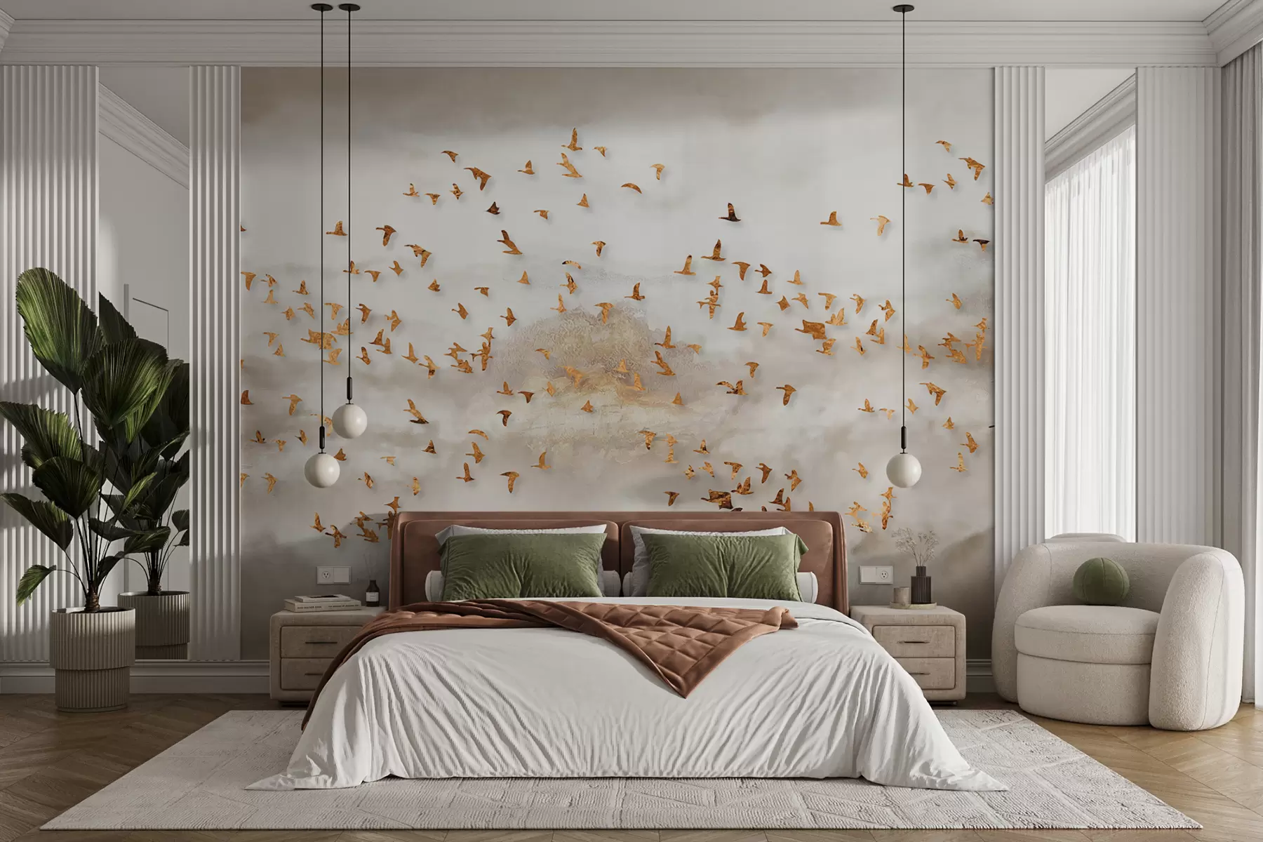 wall murals Flock of birds in the mountains u93537