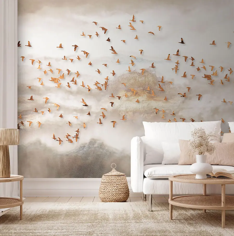 wall murals Flock of birds in the mountains u93537
