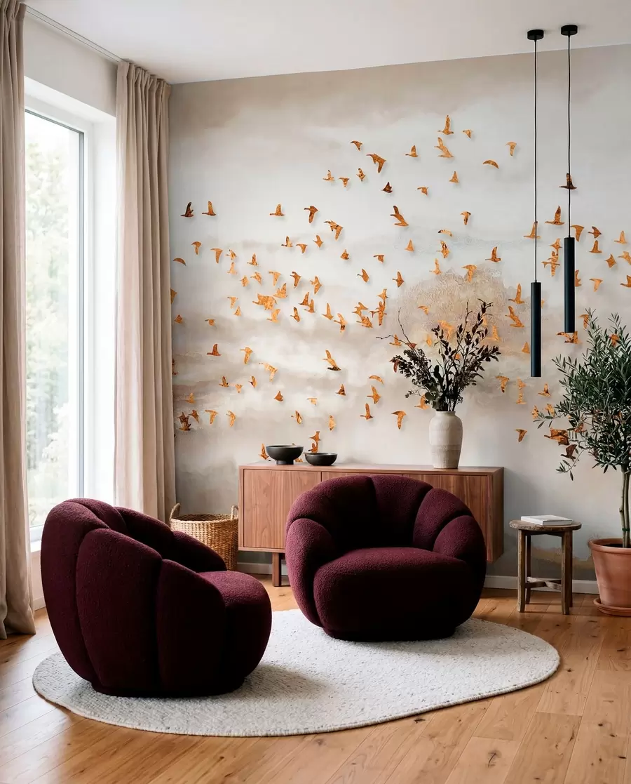 wall murals Flock of birds in the mountains u93537
