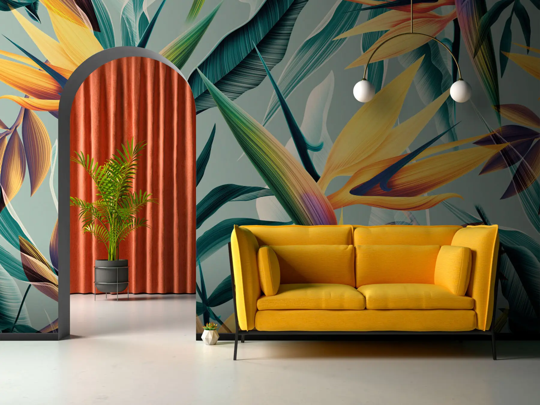 wall murals Trendy tropical plants and leaves in bright color u73960