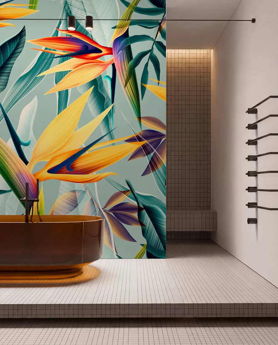 wall murals Trendy tropical plants and leaves in bright color u73960