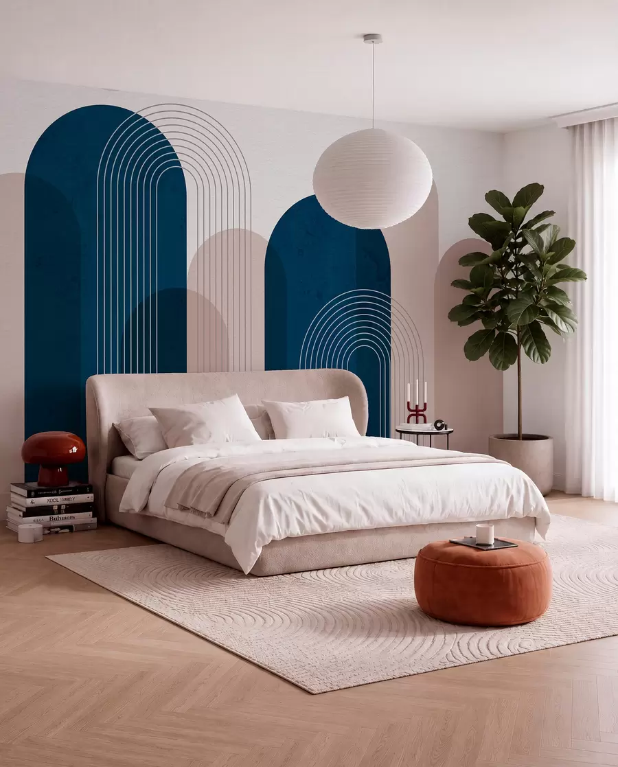 wall murals Abstract blue and beige arches u73098