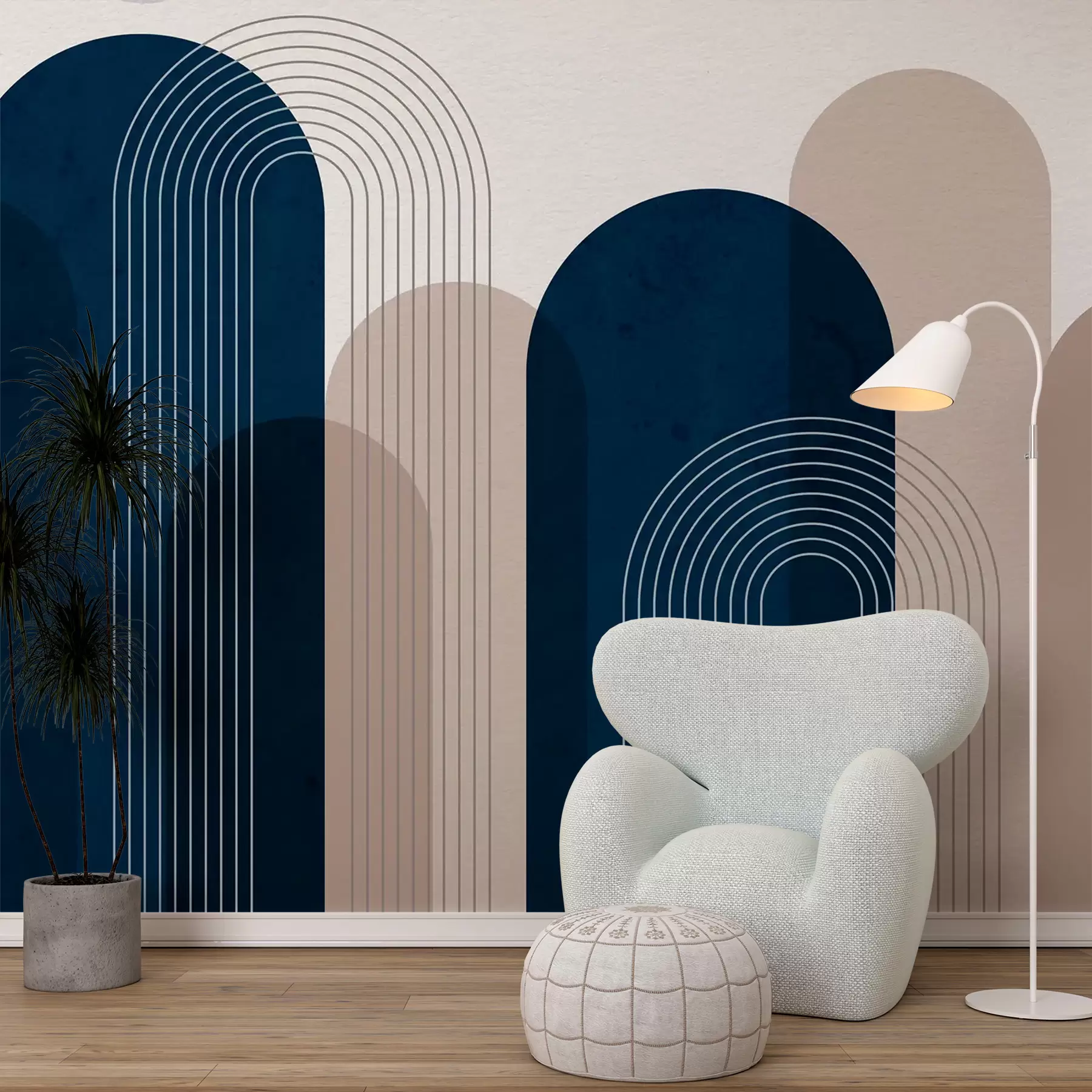 wall murals Abstract blue and beige arches u73098