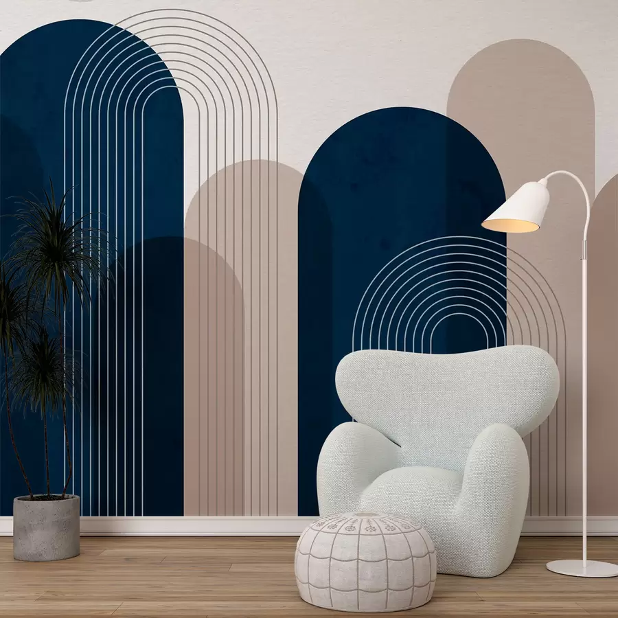 wall murals Abstract blue and beige arches u73098
