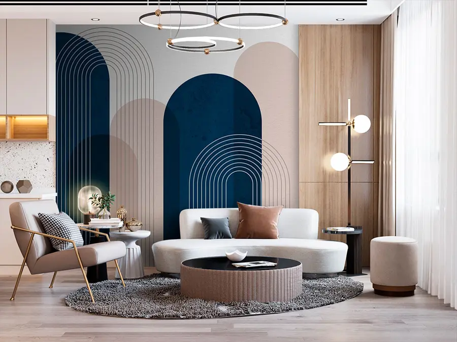 wall murals Abstract blue and beige arches u73098