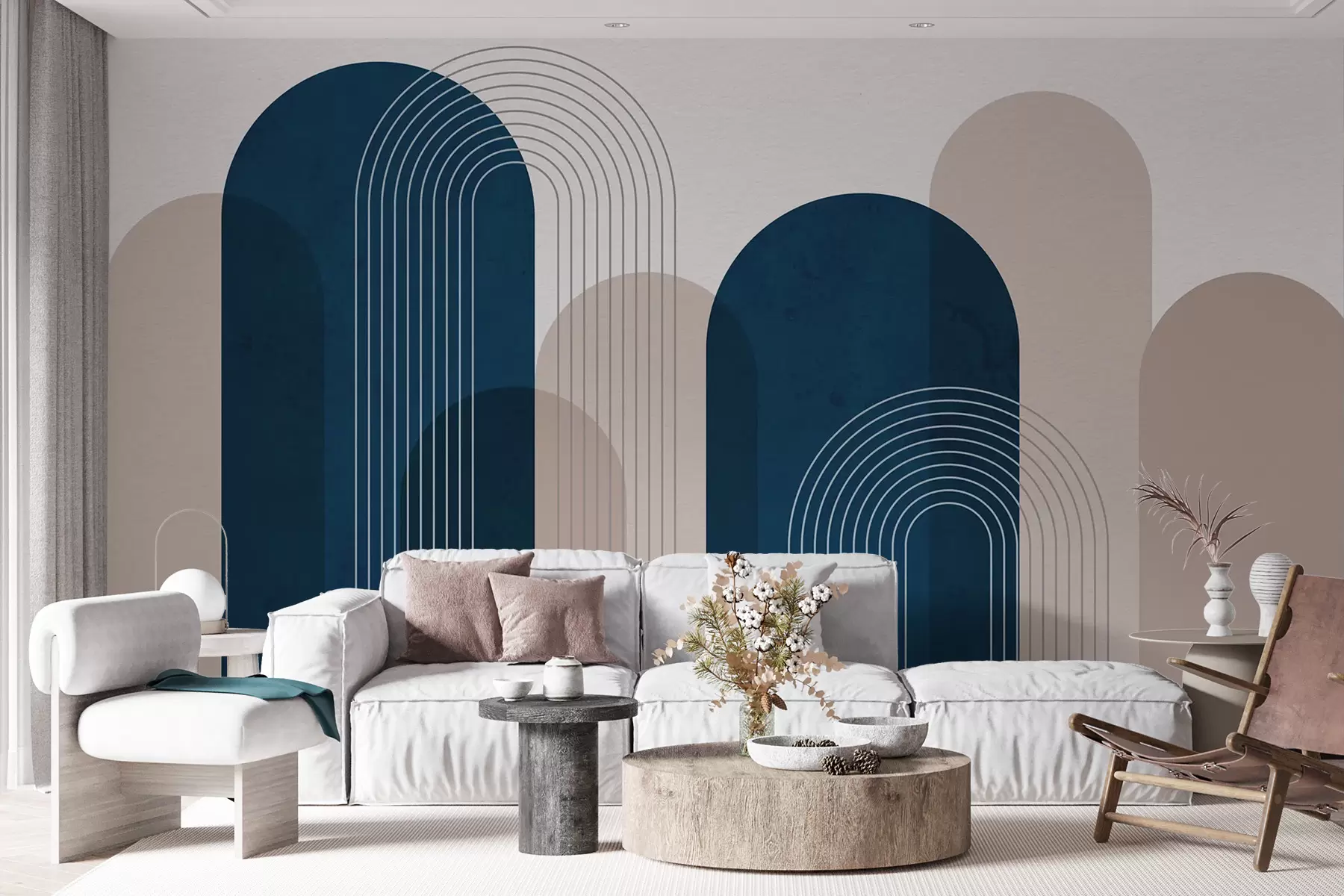 wall murals Abstract blue and beige arches u73098