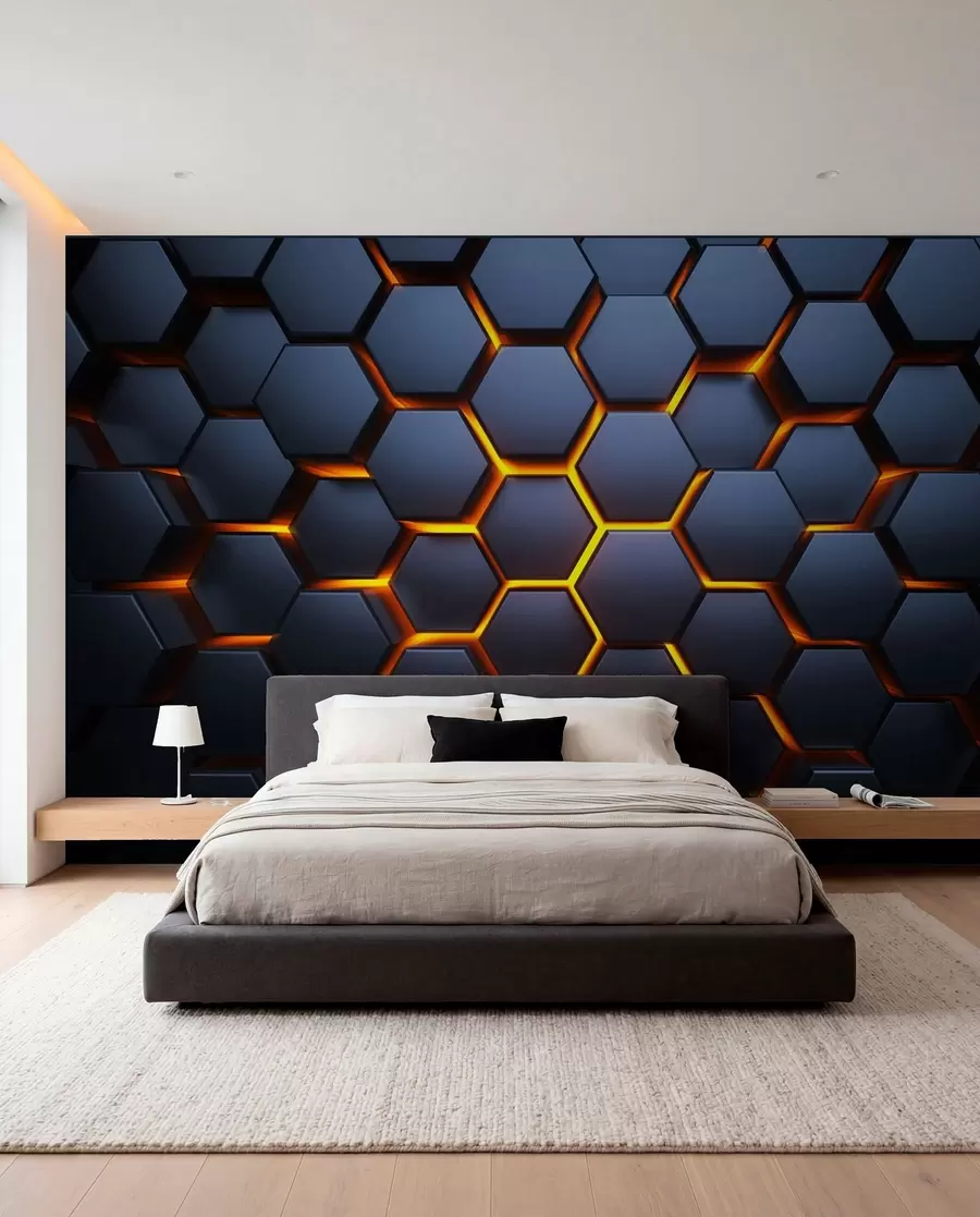wall murals Light glow under the hexagons u93570