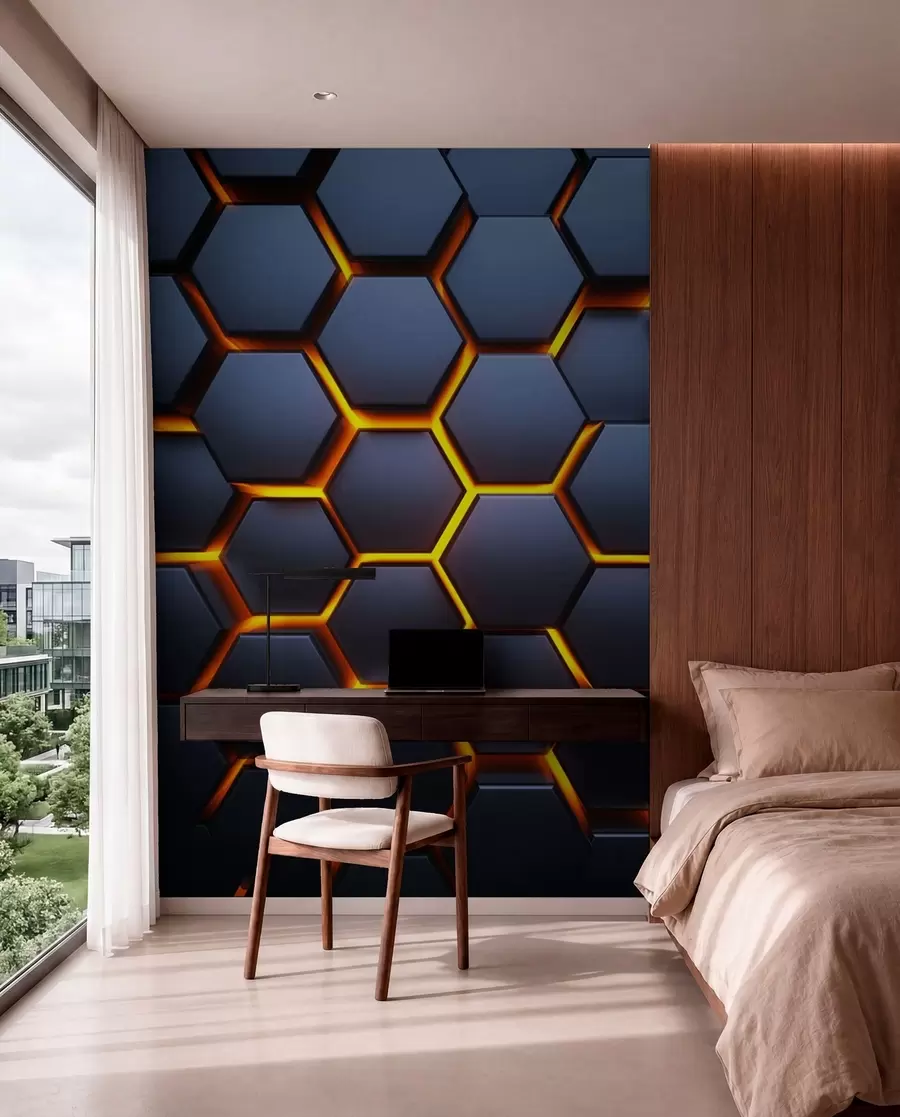 wall murals Light glow under the hexagons u93570