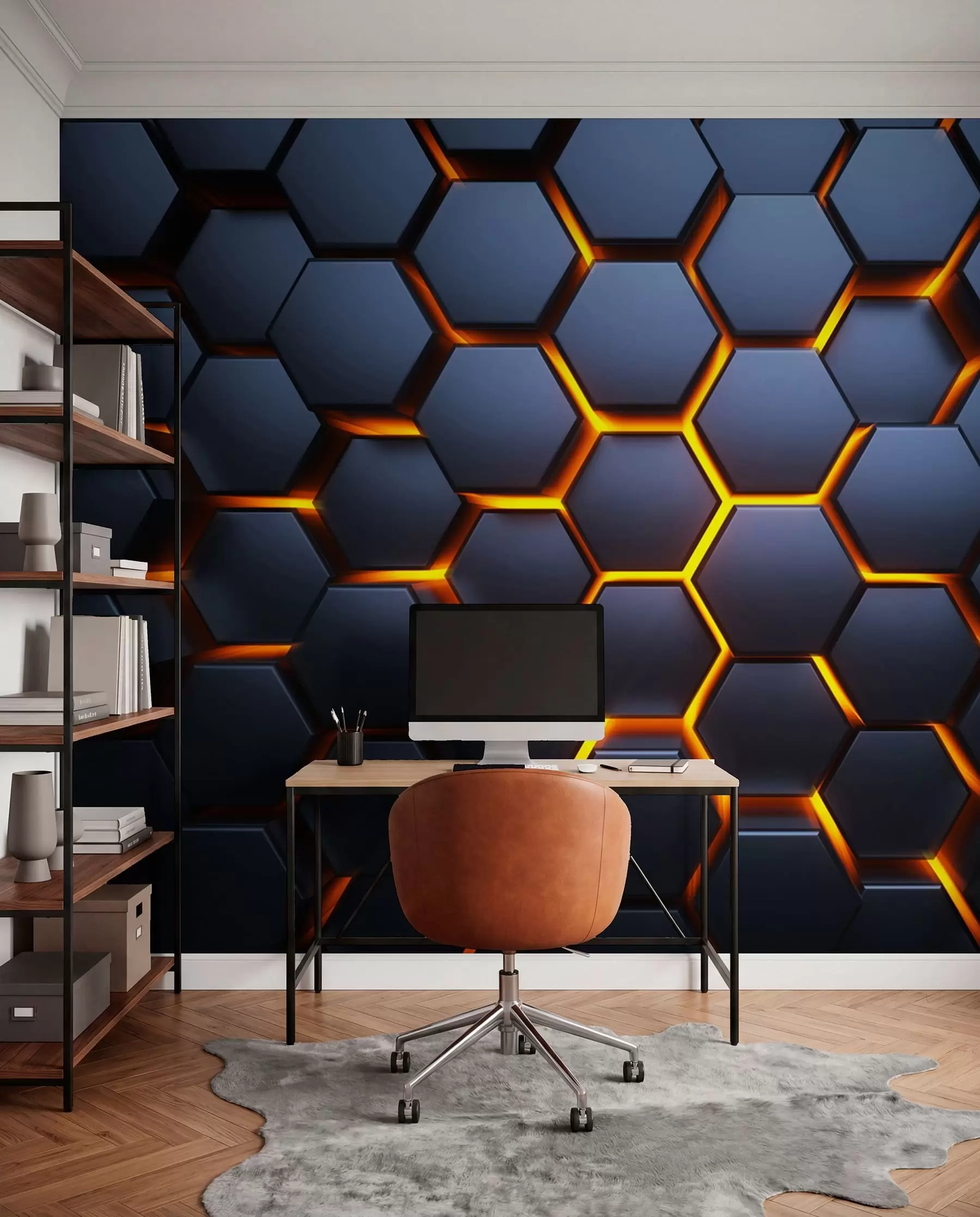 wall murals Light glow under the hexagons u93570