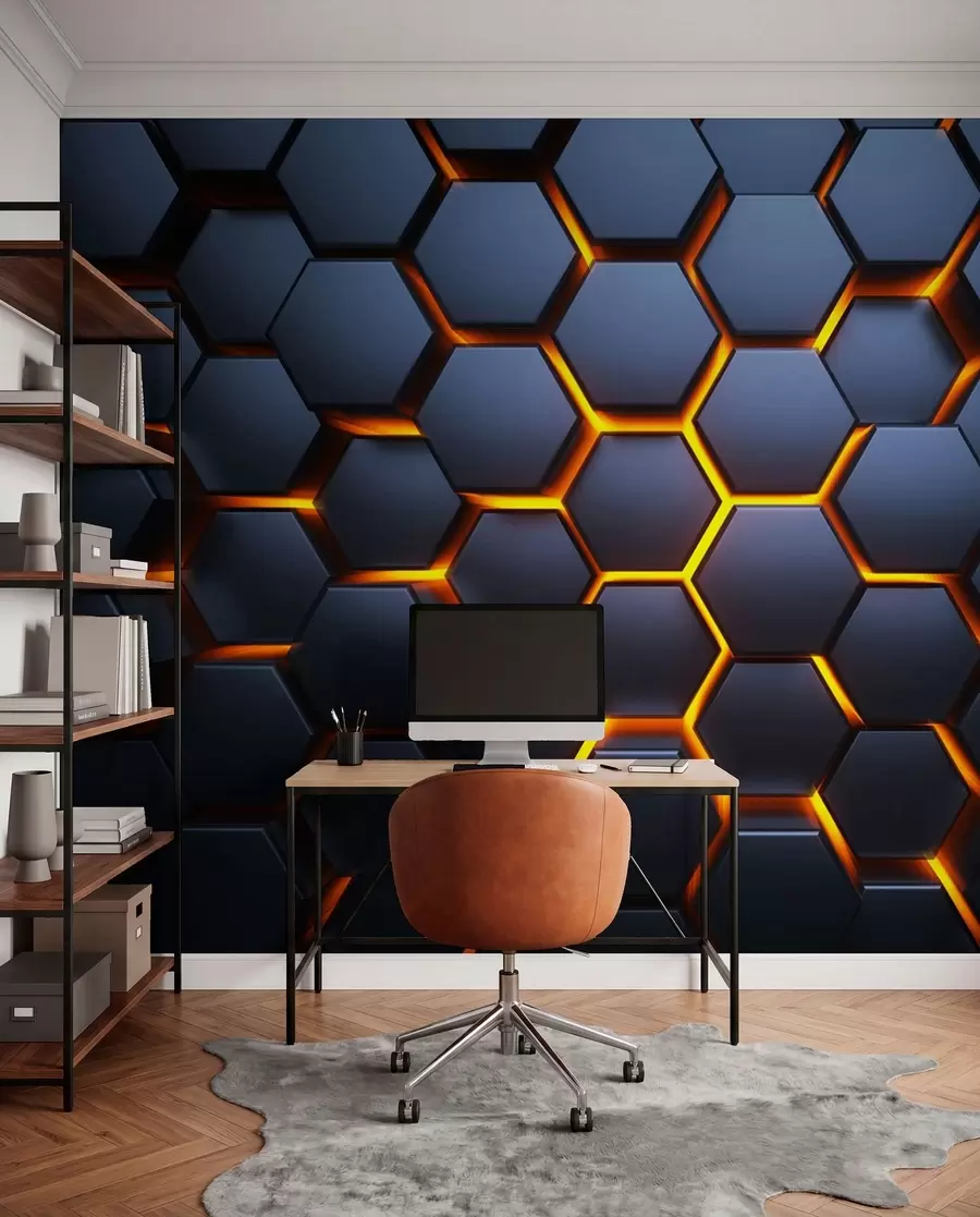 wall murals Light glow under the hexagons u93570