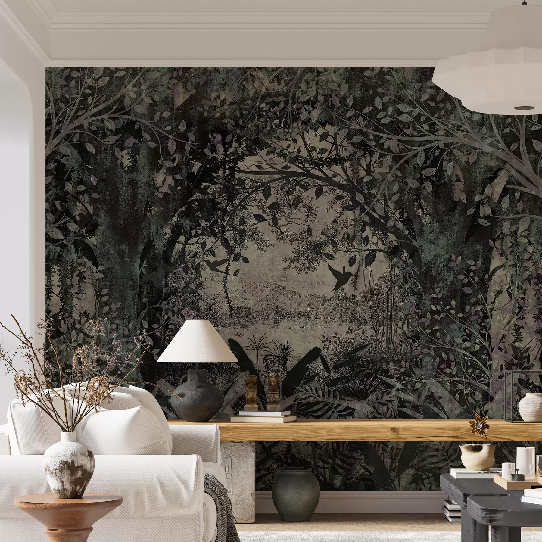 wall murals Landscape in classic old style, decorated with ancient forest u93600