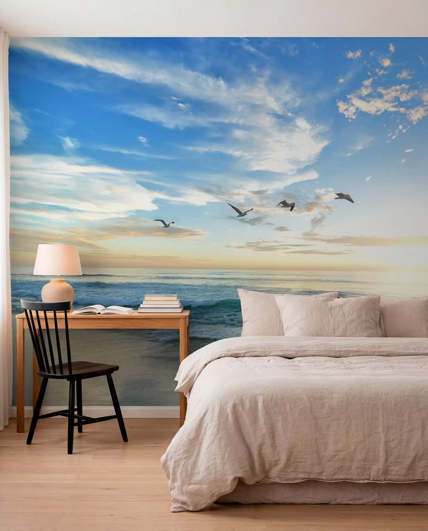 wall murals The seagulls and the sea at sunrise u93607