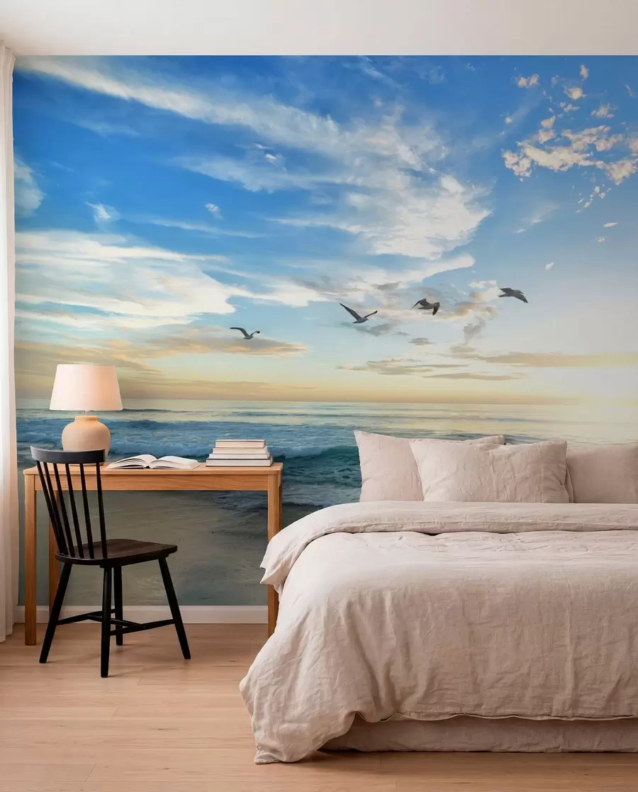 wall murals The seagulls and the sea at sunrise u93607