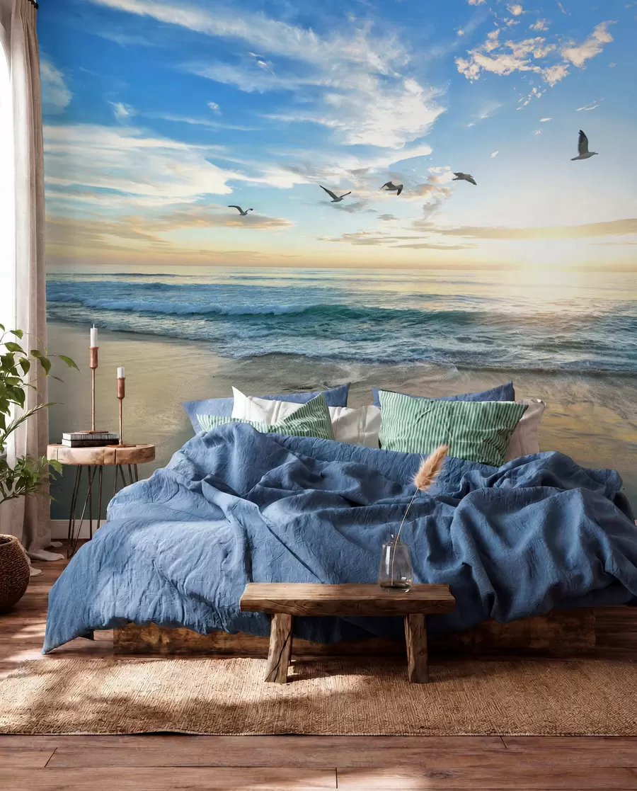wall murals The seagulls and the sea at sunrise u93607