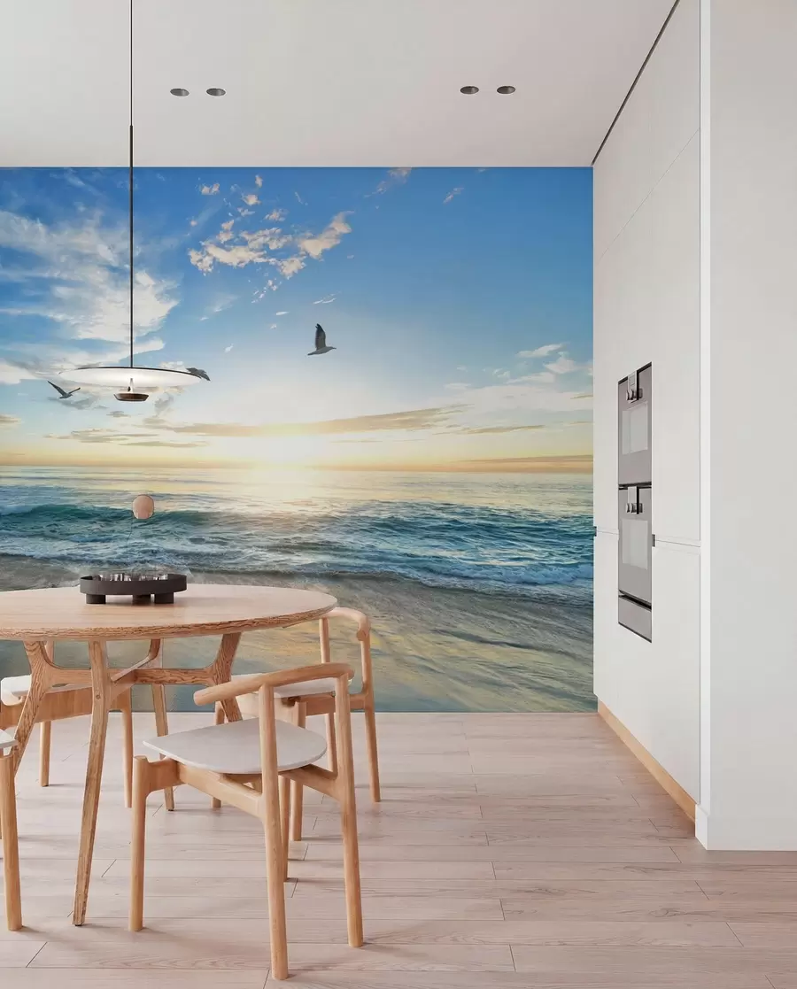 wall murals The seagulls and the sea at sunrise u93607