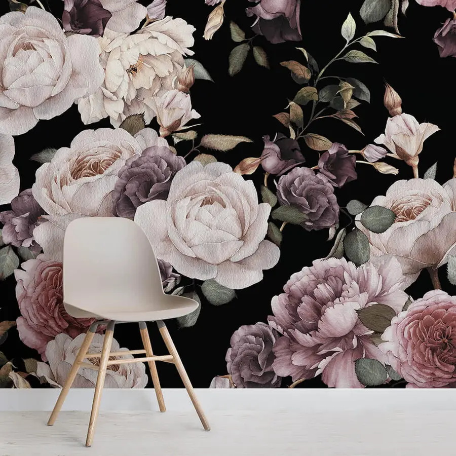 wall murals Rose wallpaper vintage - flowers in purple and pink tones - ideal for bed and living room u93612