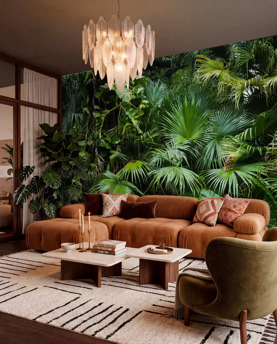 wall murals Wet leaves in the jungle u93616