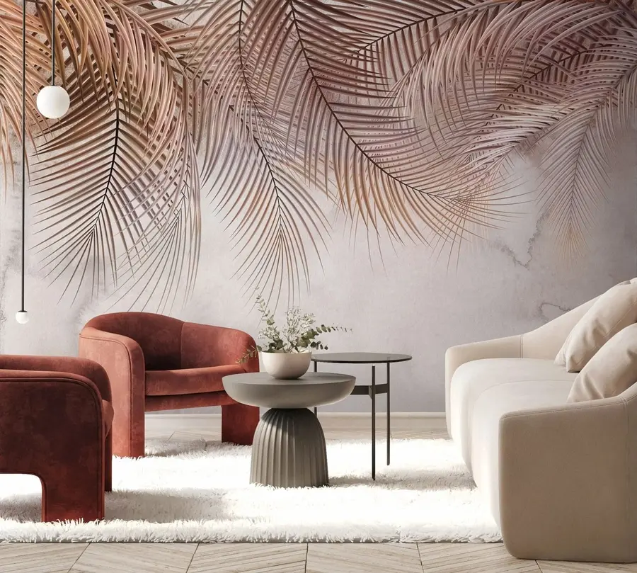 wall murals Tropical leaves in a foggy forest u73826