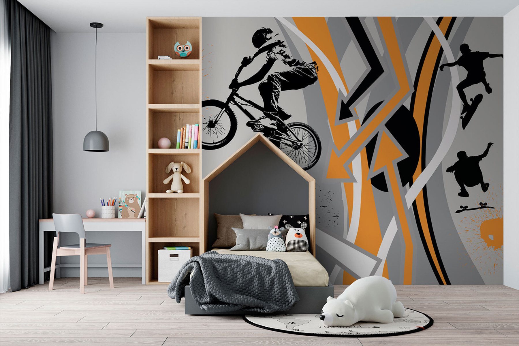 Stunt Wall Graffiti Wall Murals Skate And Bicycles In The Style Of