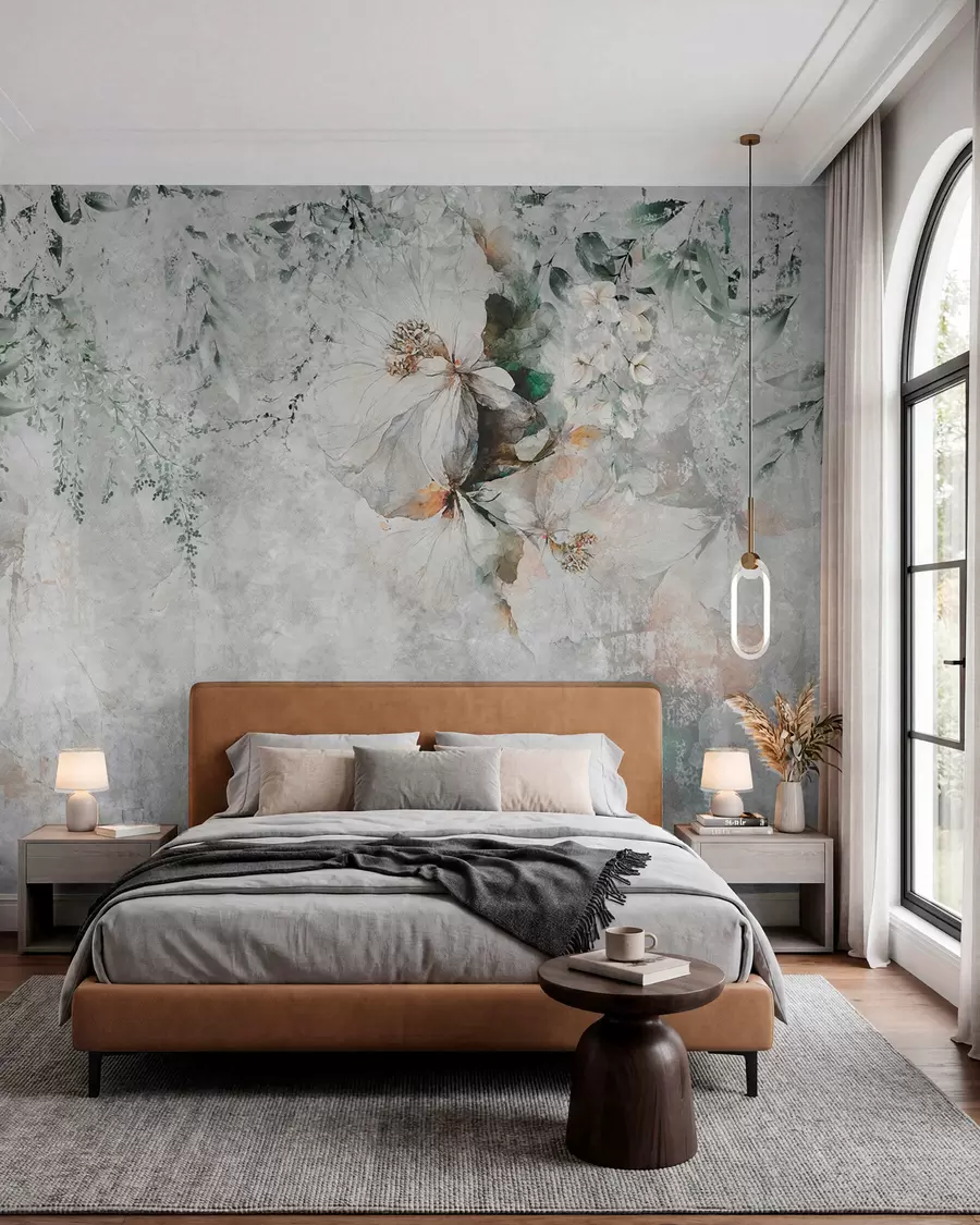 wall murals Flower on concrete grunge background u73969