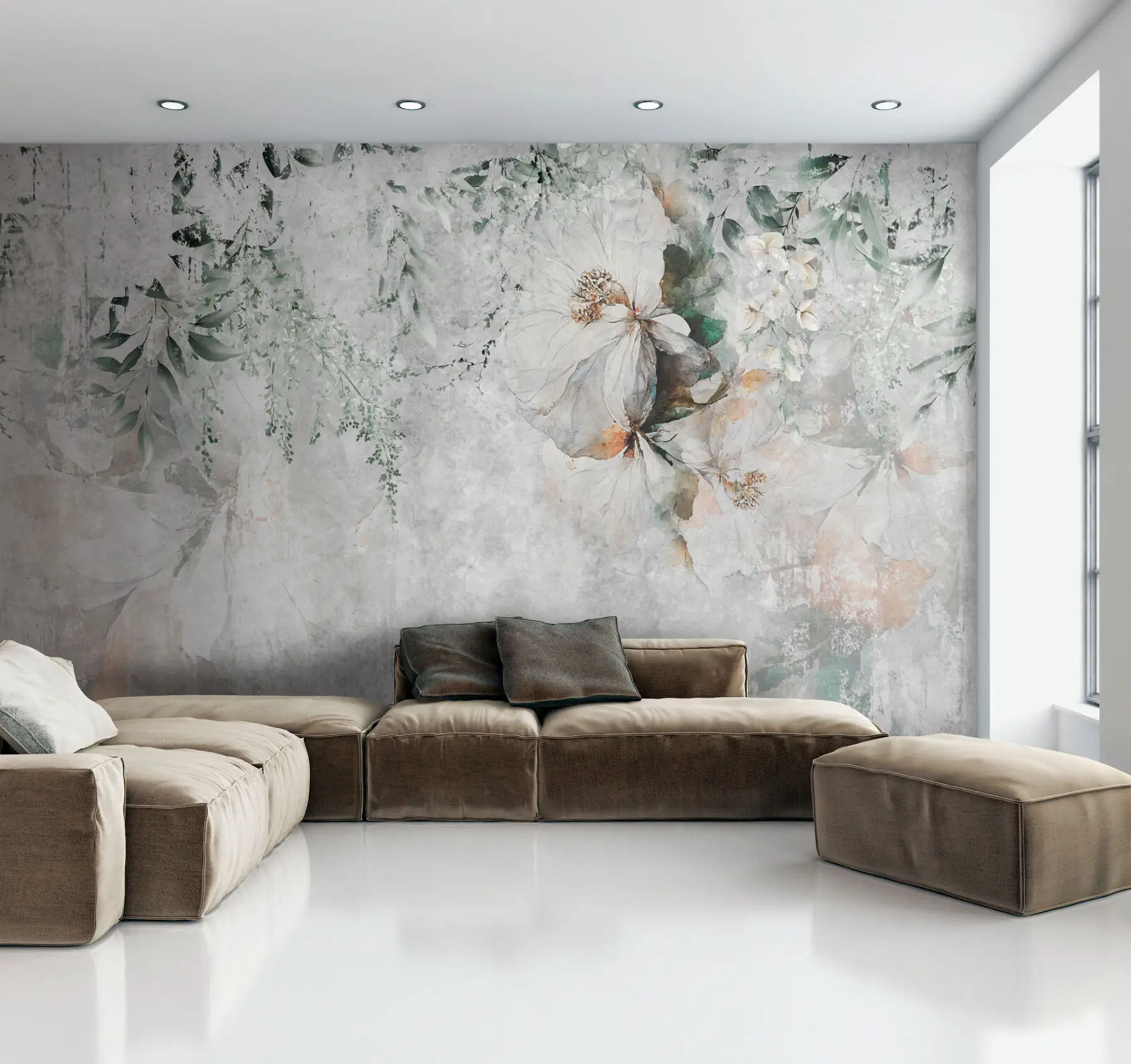 wall murals Flower on concrete grunge background u73969