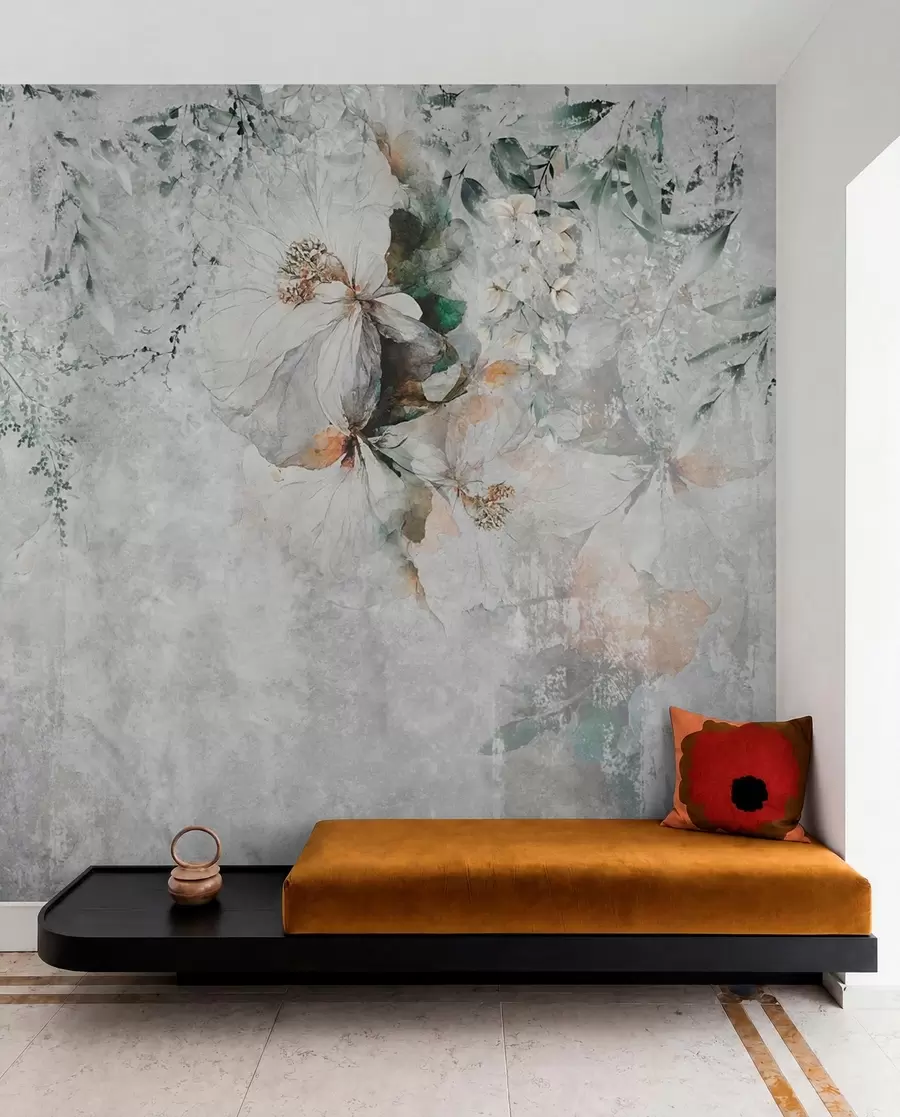 wall murals Flower on concrete grunge background u73969