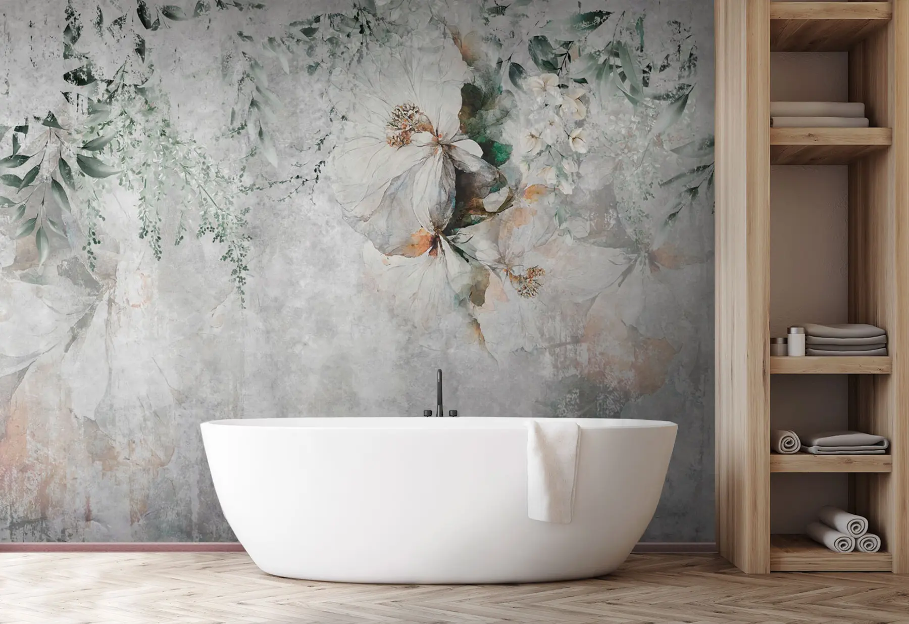 wall murals Flower on concrete grunge background u73969