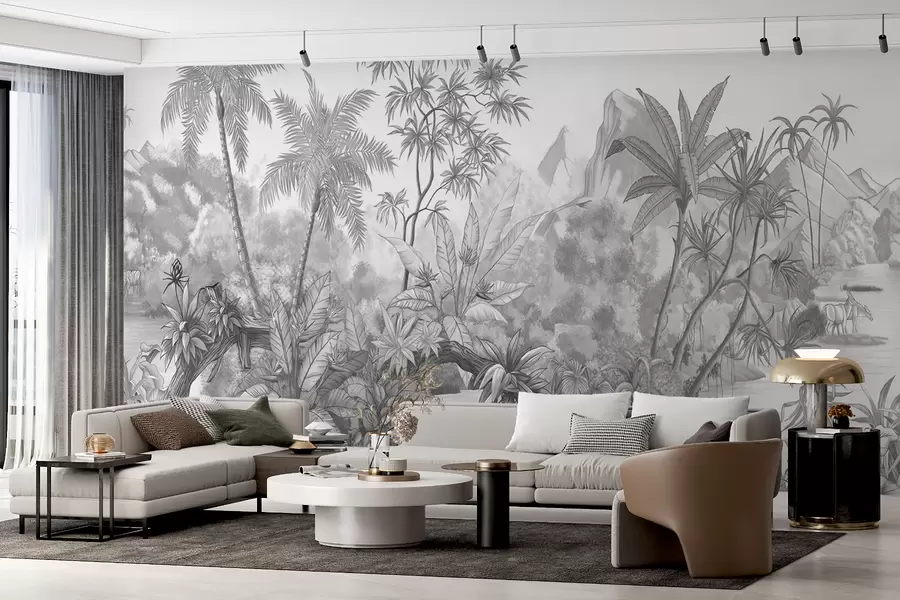 wall murals Black and white tropics u59039