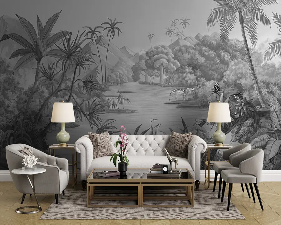 wall murals Black and white tropics u59040