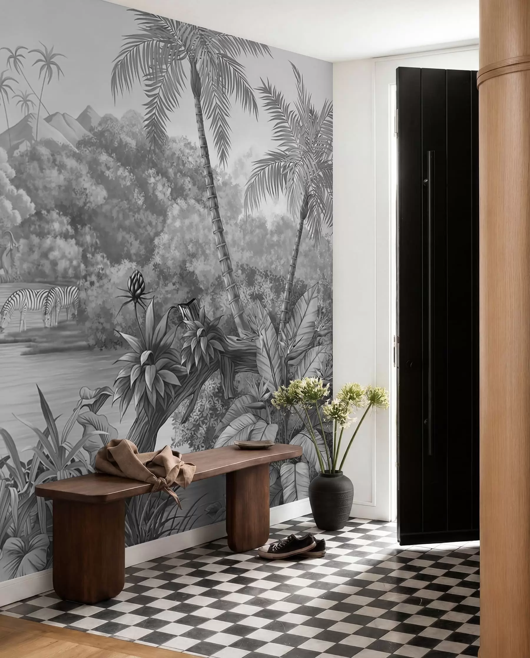 wall murals Black and white tropics u59040