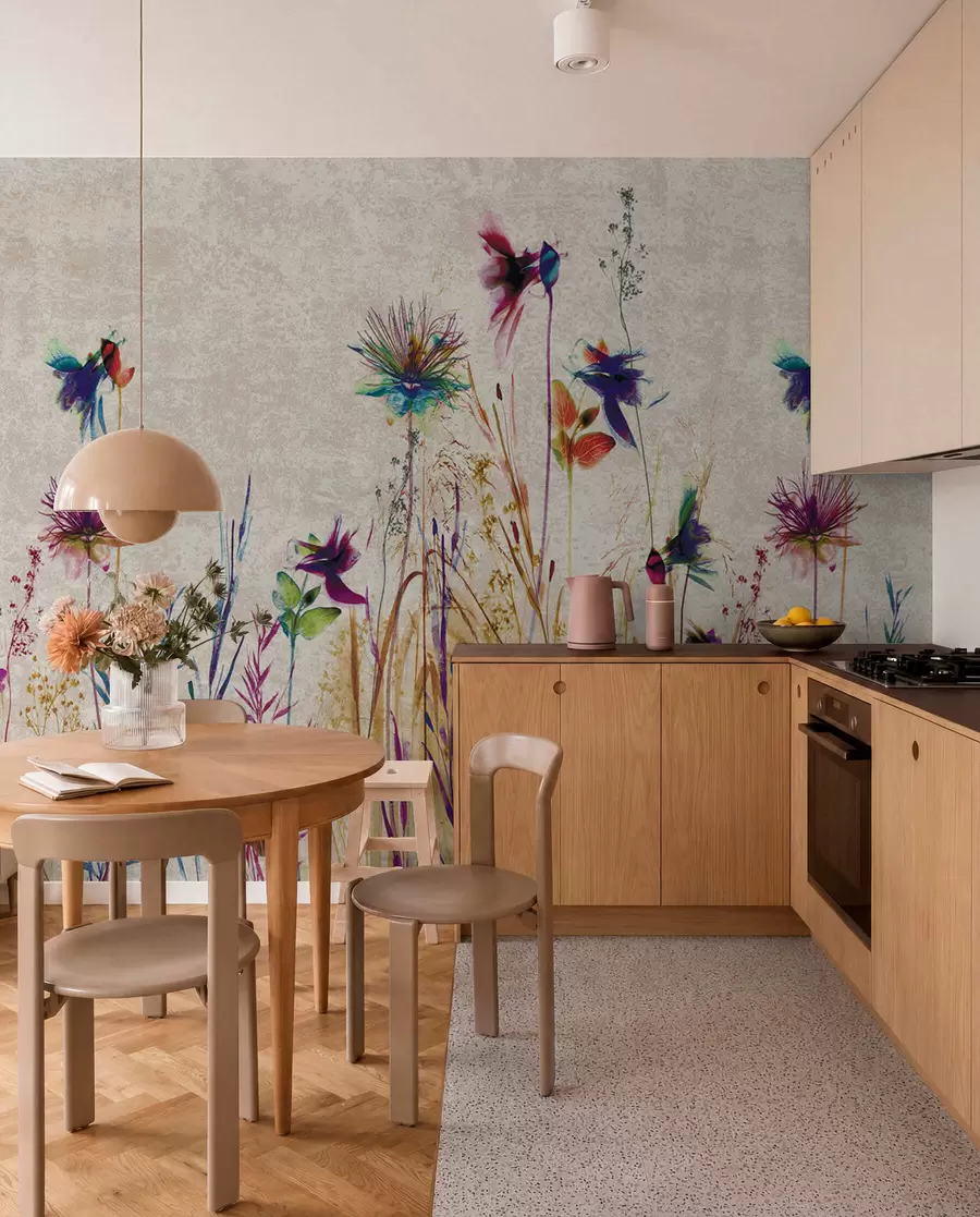 wall murals Unusual high flowers on a beige background u93672