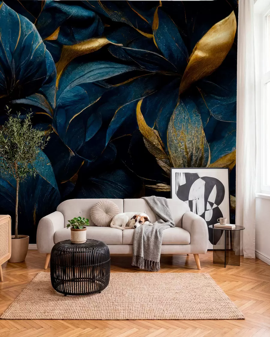wall murals Blue Petals in Gold u74140