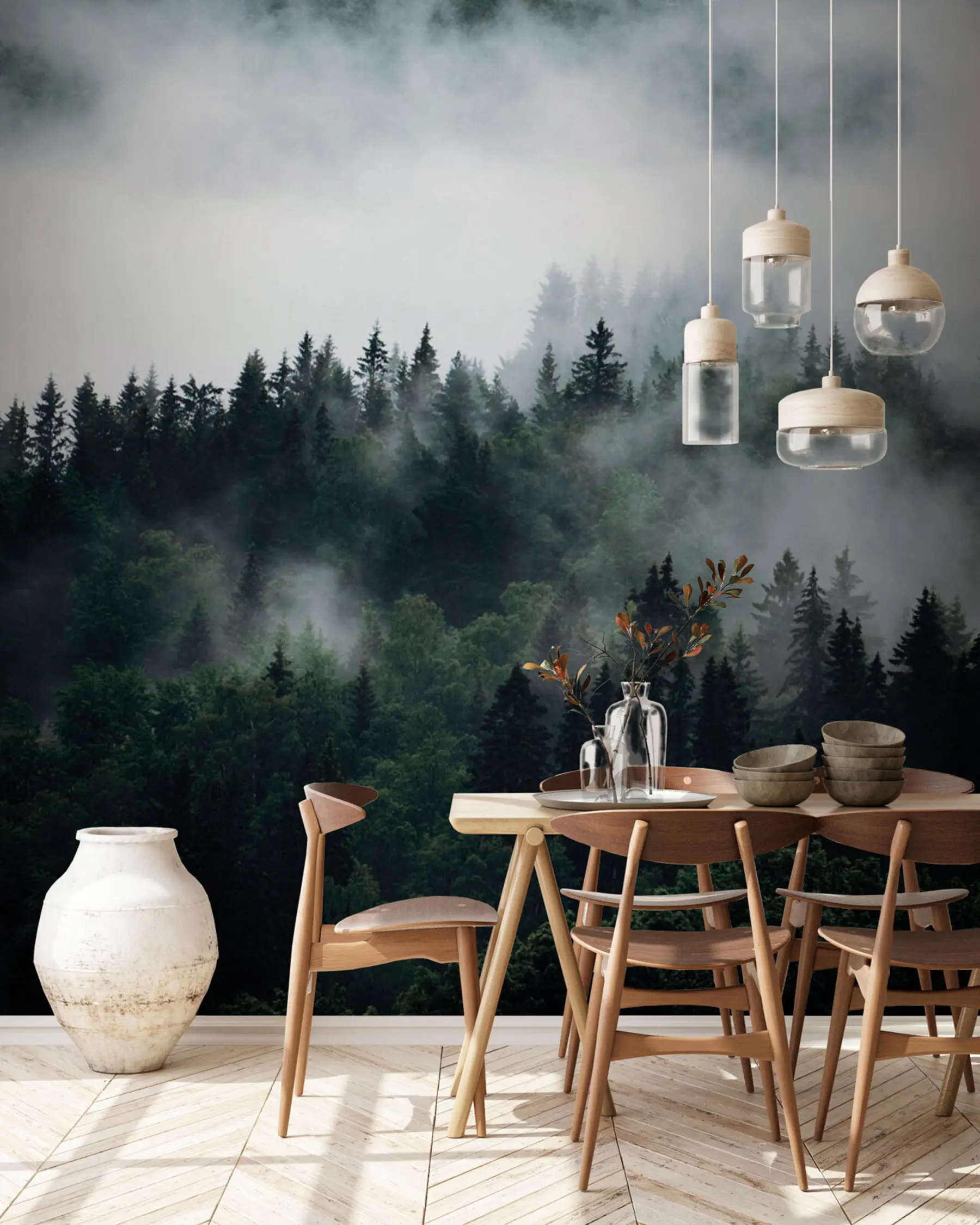 wall murals The forest in the morning fog u74233