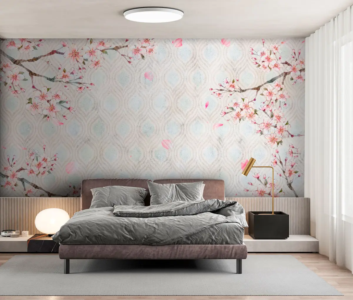 wall murals Sakura flowers in vintage style u74383
