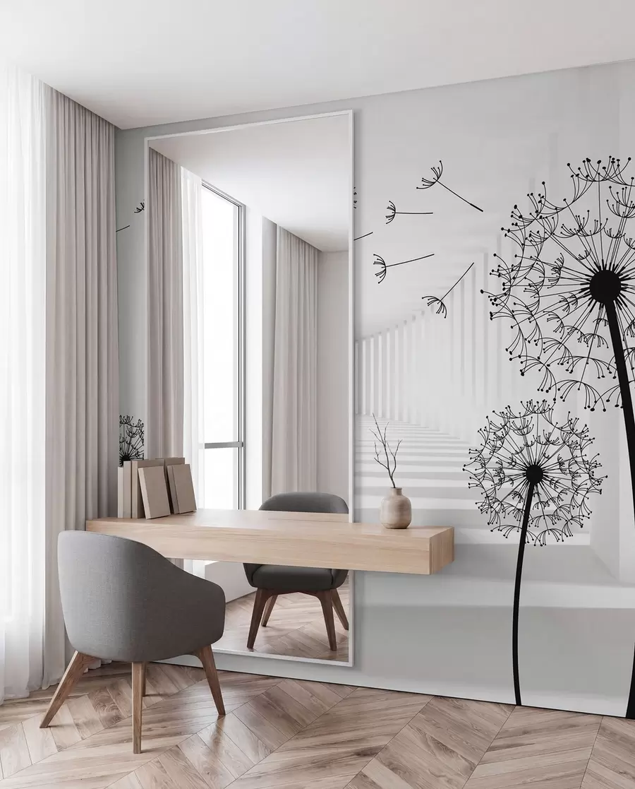 wall murals Silhouettes of dandelions in the tunnel u63551