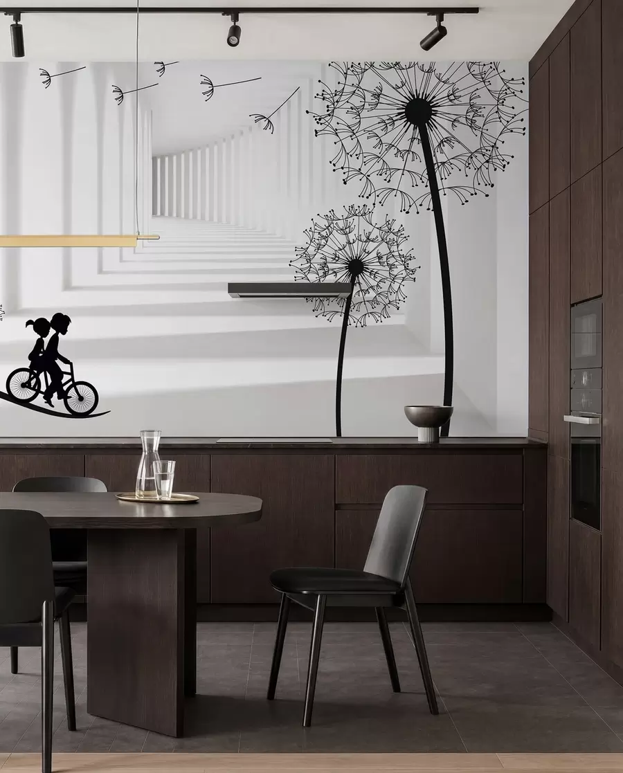 wall murals Silhouettes of dandelions in the tunnel u63551