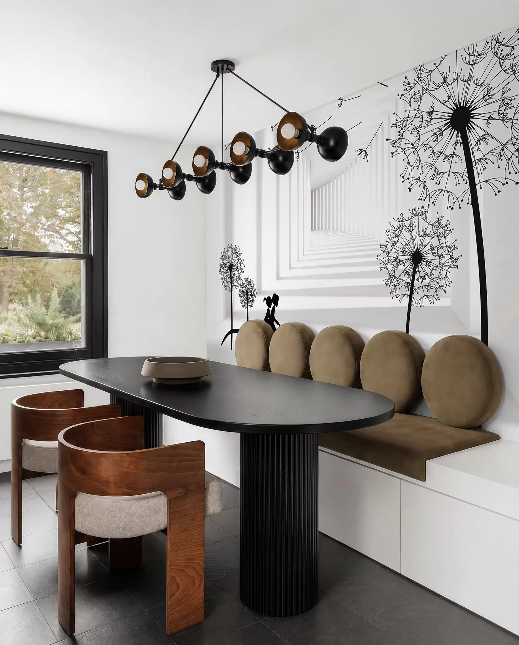 wall murals Silhouettes of dandelions in the tunnel u63551