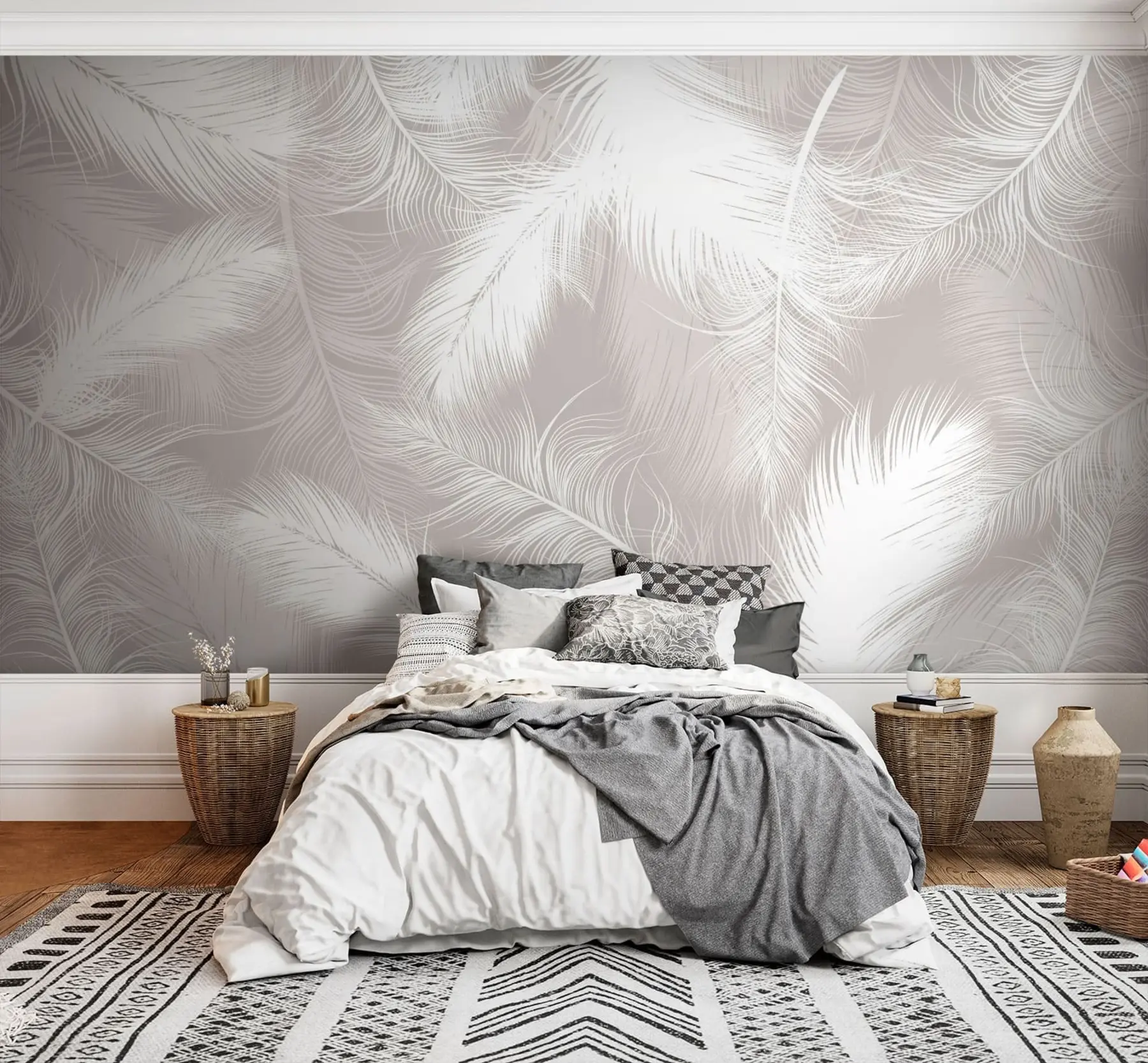 wall murals Gentle white feathers u74474