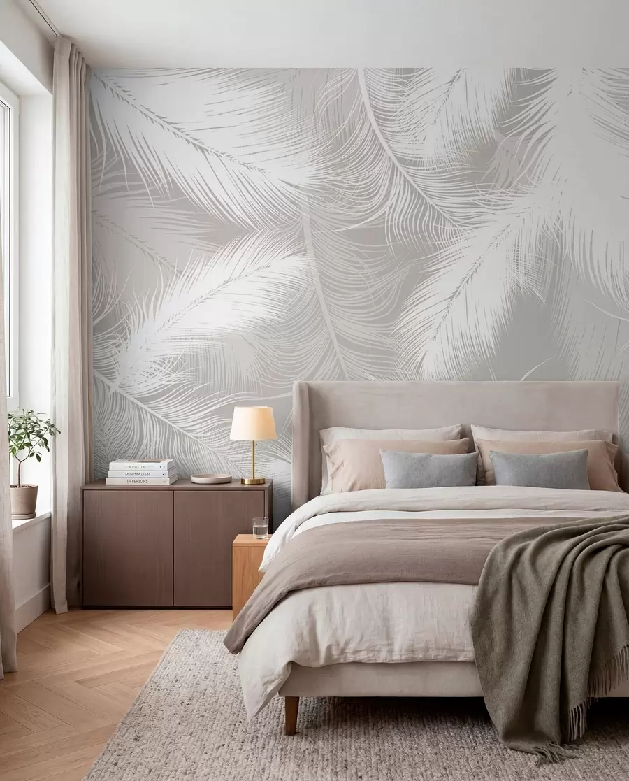 wall murals Gentle white feathers u74474